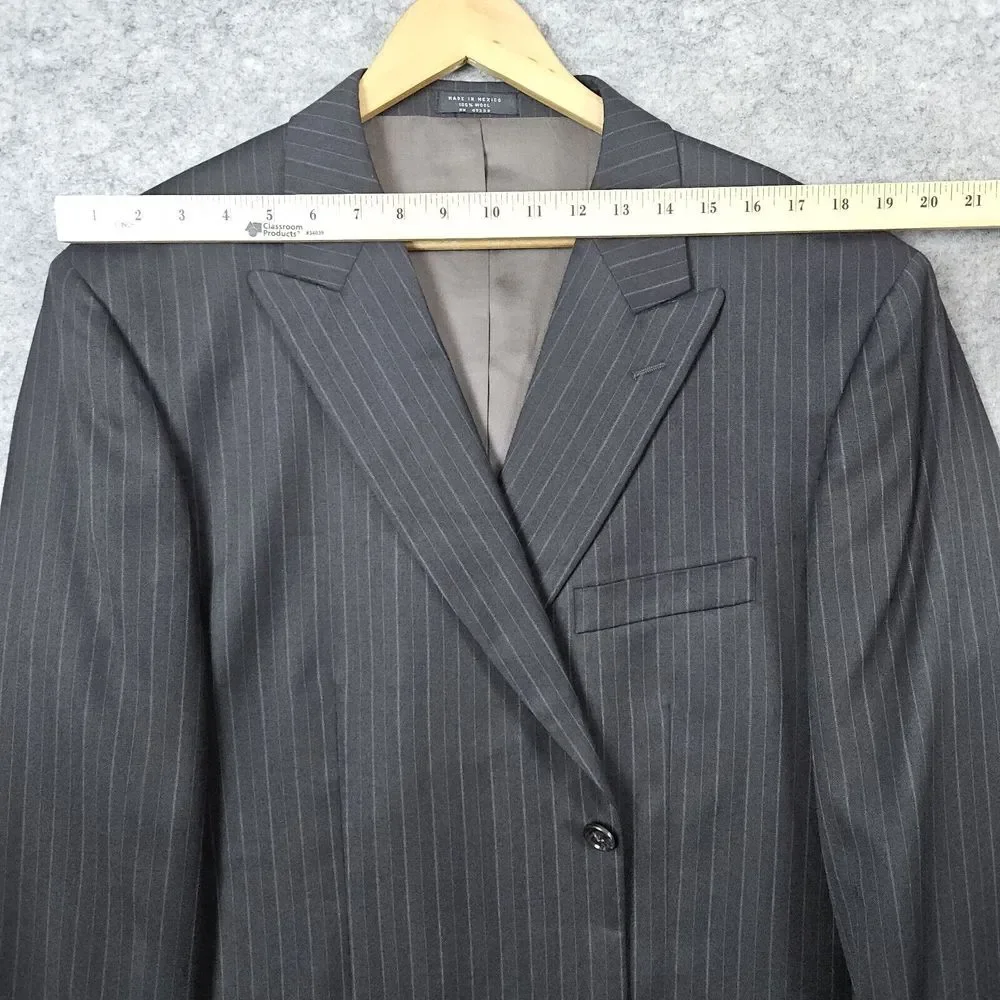 Jones New York 2-Pc Suit Blazer‎ 46R Pants 38x28 Charcoal Pinstripes COLLAR SNAG